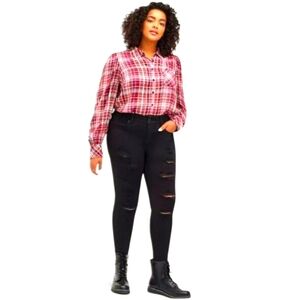 TORRID Plus Size  Puff Sleeve Plaid Twill Button Up Shirt. SIZE 2X